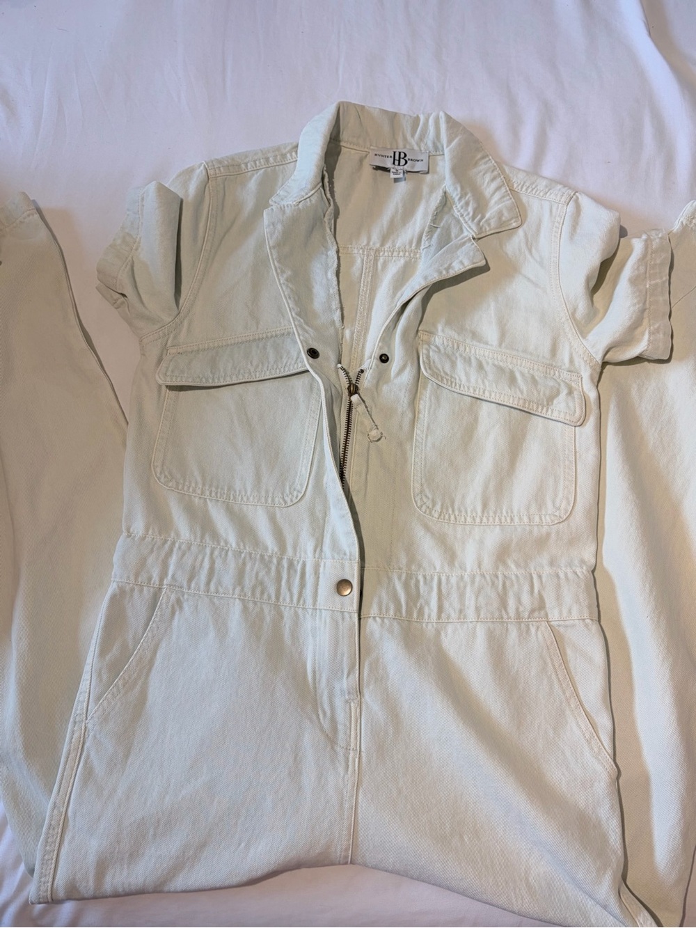 Hunter Brown Light Wash Denim Utility Jumpsuit Y2K Cargo Romper Size S